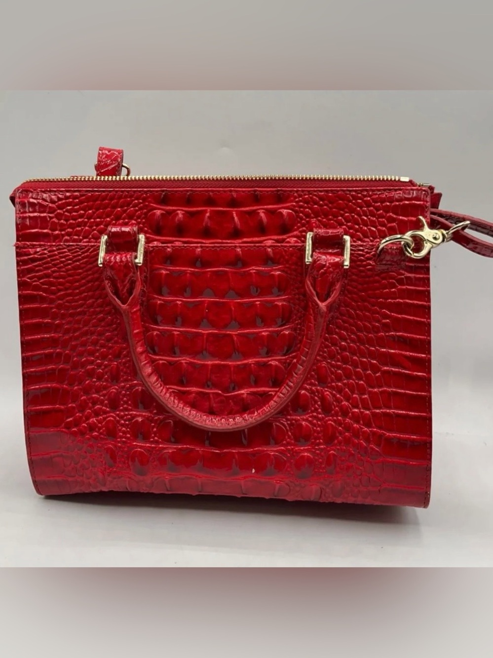 ‼️Brahmin Anywhere Convertible Embossed Red Leather Satchel Crossbody Bag - Picture 3 of 15